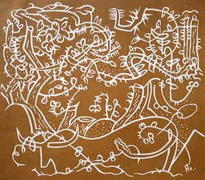 Walter Whall Battiss - Cattle metamorphosed into plants, linosnede verkocht voor € 95!