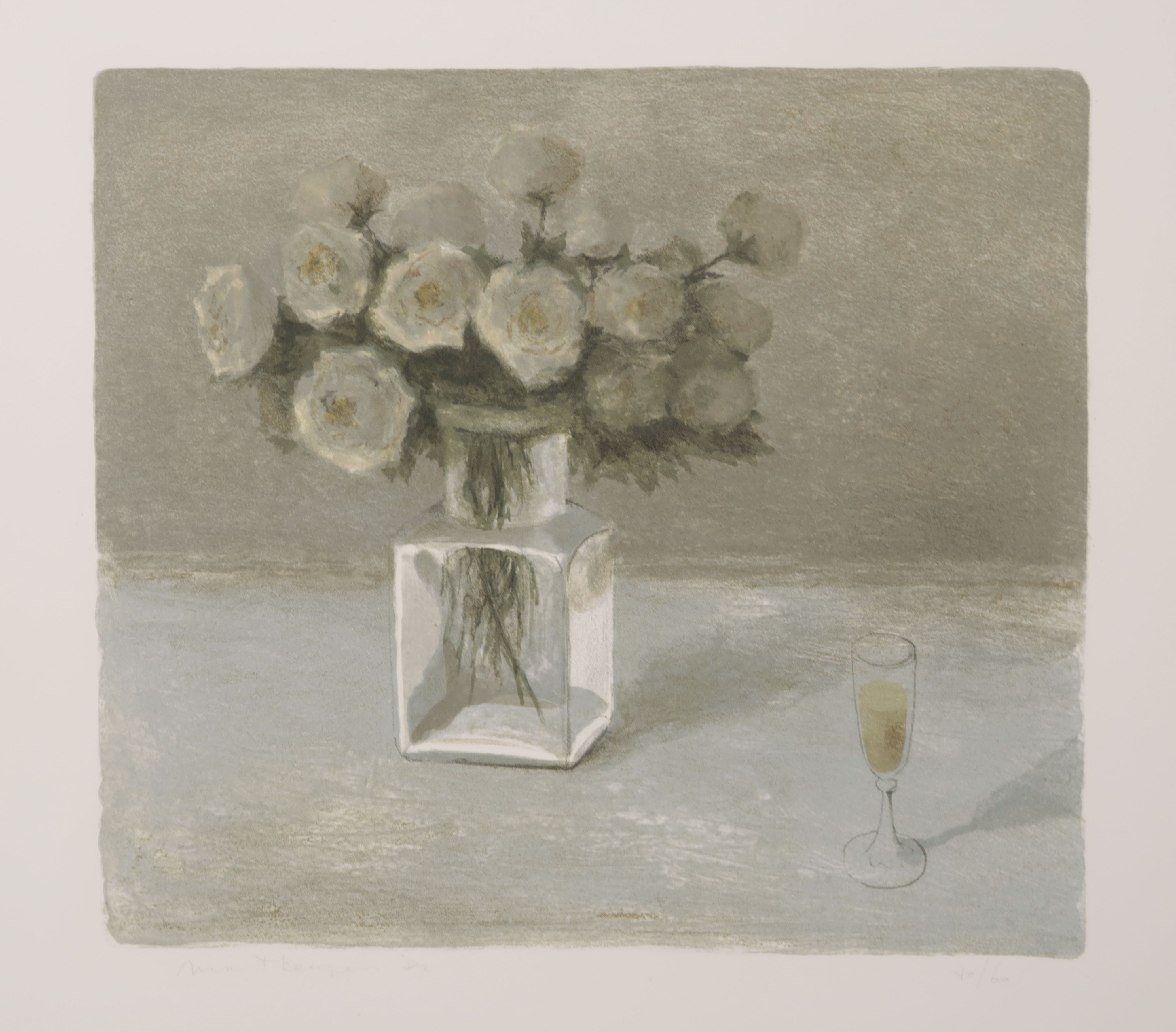 Mart Kempers - Litho, Vaas met bloemen en glas kopen? Bied vanaf 20!