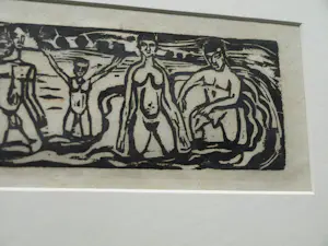 Jan Wiegers - Ingelijste houtsnede , De Baders – Lijst, 22 x 31 cm. kopen? Bied vanaf 60!