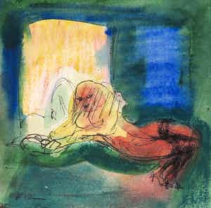 Luis Filcer - Aquarel met pentekening, Vrouw XI verkocht voor € 50!