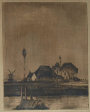 Hubert Hannemann - Ingelijste ets , ‘Bei Haarlem’ (aan het Spaarne?) – ca. 1940 kopen? Bied vanaf 35!