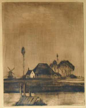 Hubert Hannemann - Ingelijste ets , ‘Bei Haarlem’ (aan het Spaarne?) – ca. 1940 verkocht voor € 35!