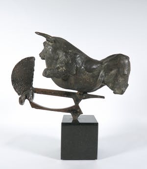 Wim Steins - Moderne compositie met stier in brons en ijzer kopen? Bied vanaf 1000!