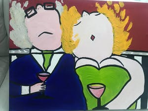 Niet of onleesbaar gesigneerd - Gezellig gezelschap - Man & Vrouw drinken wijn kopen? Bied vanaf 1!