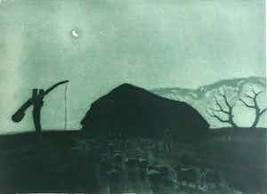 Tjeerd Bottema - Ets/aquatint - Maannacht op de Veluwe - Gesigneerd verkocht voor € 115!