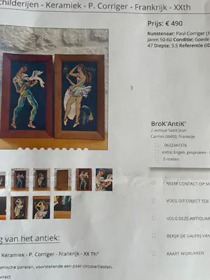 Paul Corriger - 2 ingelijste keramische panelen kopen? Bied vanaf 50!