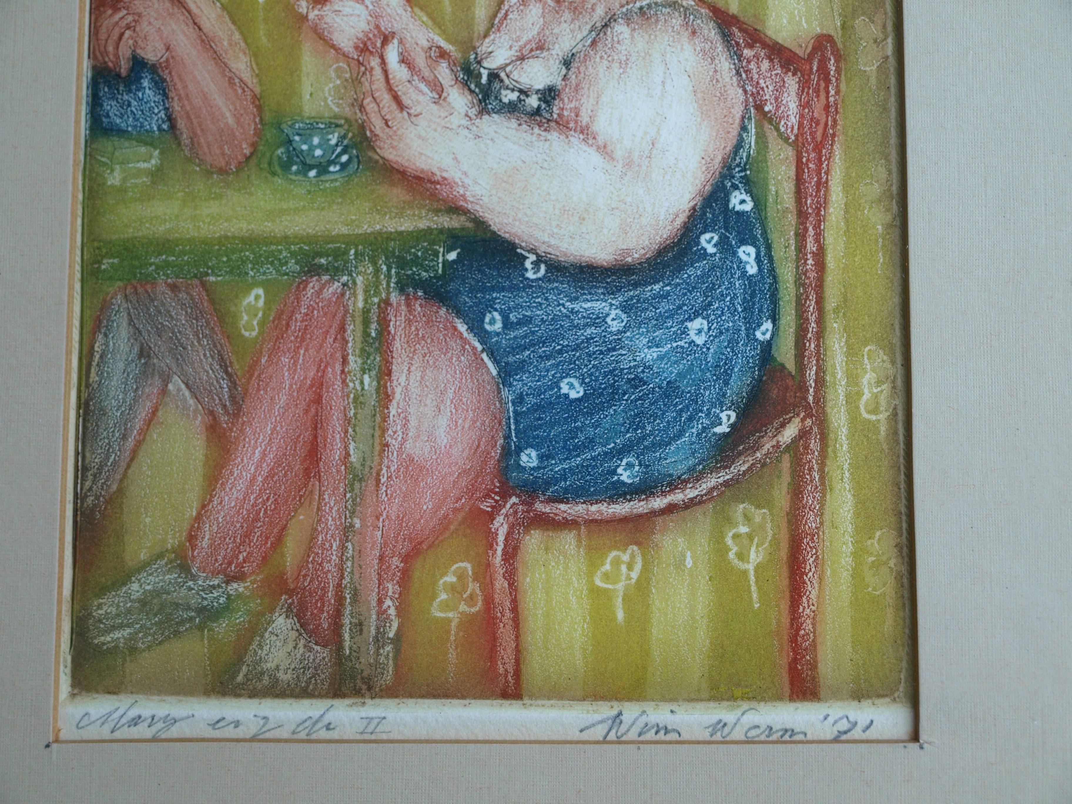 Wim Worm - Ets , Mary II, Aan tafel – gesigneerd en ingelijst – 1971  kopen? Bied vanaf 25!