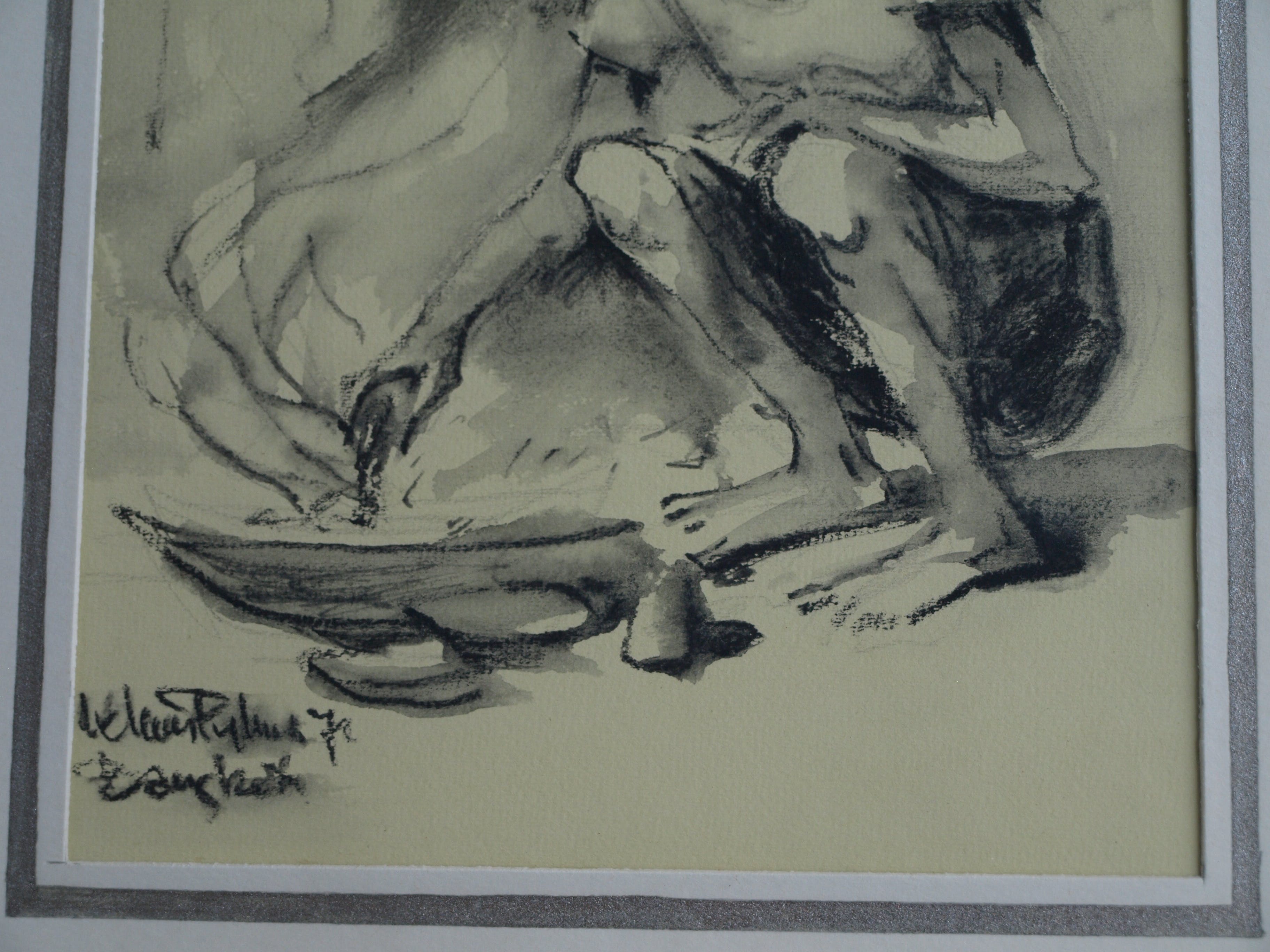 Klaas Pijlman - Contékrijt en inkt , Bangkok - gesigneerd & ingelijst – 1972 kopen? Bied vanaf 35!