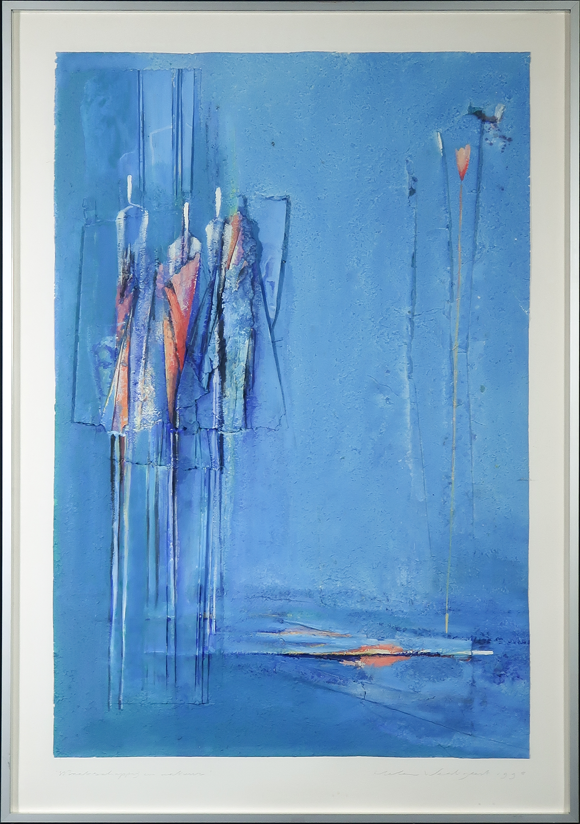 Helen Westgeest - Acryl en collage van geschept papier, Maatschappij en natuur - Ingelijst verkocht voor € 60!