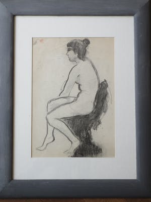 Joop Kropff - Zittend naakt - Potlood/zwartkrijttekening kopen? Bied vanaf 1!