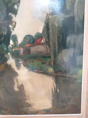 Jan Gregoire - Indrukwekkend, echt nederlands, landschap met imposante treurwilg kopen? Bied vanaf 260!