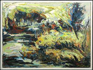 Berry Brugman - Olieverf op paneel, Waterlandschap - Ingelijst verkocht voor € 100!