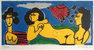 Corneille - Femmes et Oiseau - 1991 - 195/200 - Ingelijst blank hout verkocht voor € 250!