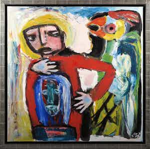 Martin van Wordragen - Olieverf op doek, Zoo-tafereel - Ingelijst (Groot) verkocht voor € 300!