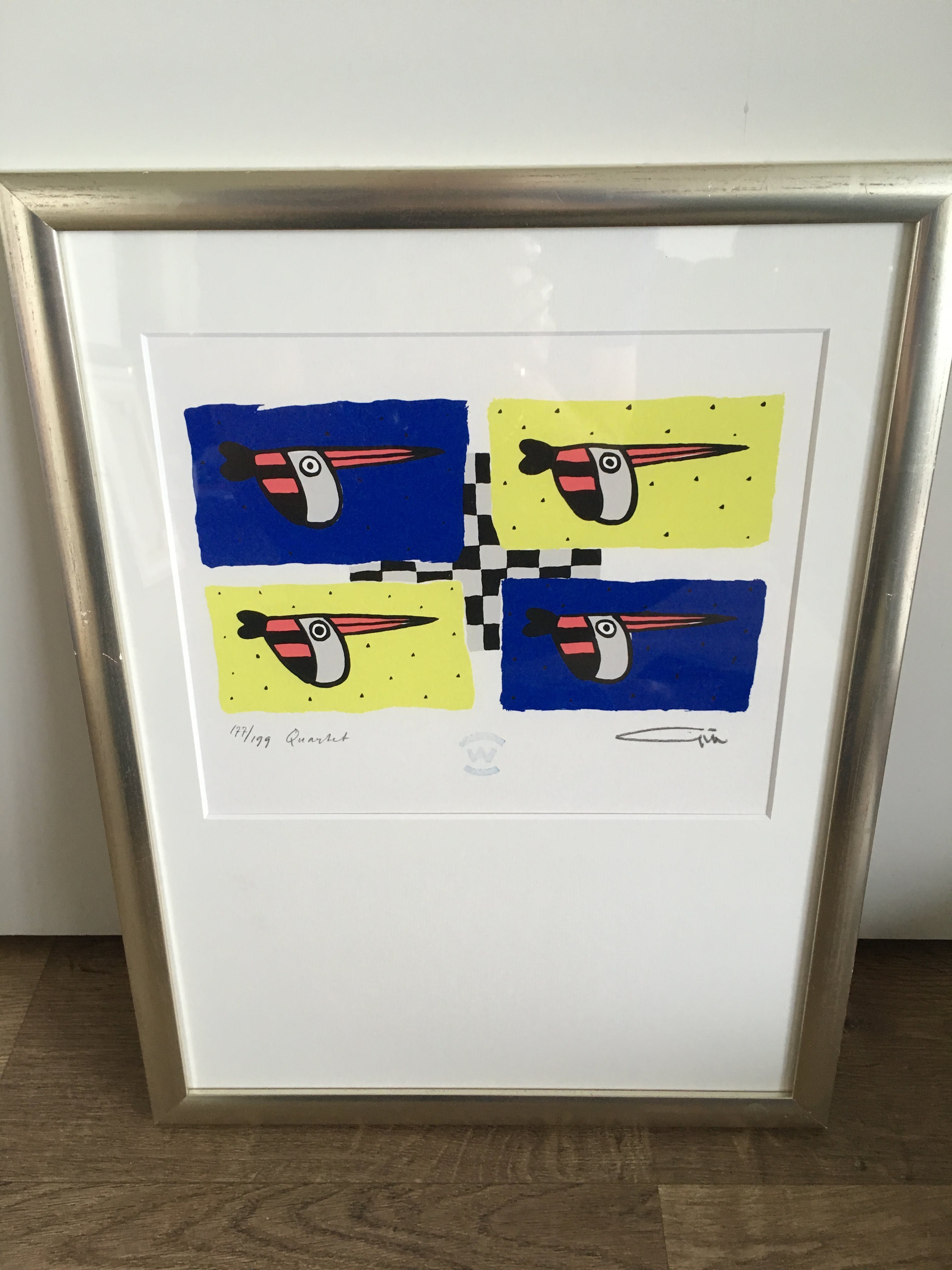 Wim Heesakkers - Kleurenlitho ‘ Quartet ‘ , ingelijst. verkocht voor € 35!
