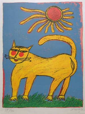 Corneille - GELE KAT / KLEURLITHO / 62x46cm / SIG / 1991 kopen? Bied vanaf 190!