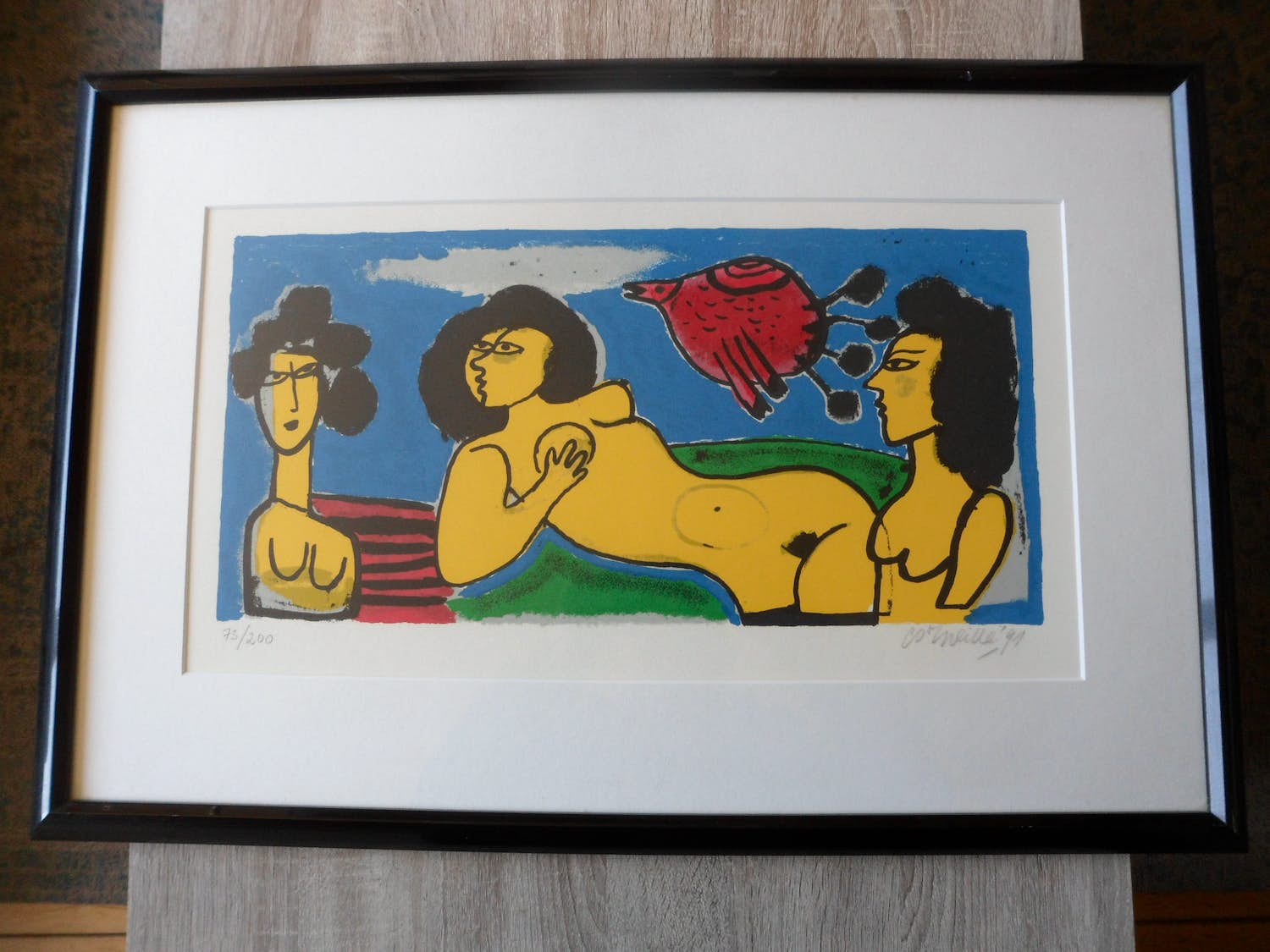 Corneille - Litho. Femmes et Oiseau - 1991 - 73/200 - Ingelijst verkocht voor € 225!