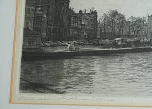 Maarten Langbroek - Ingelijste ets, Prins Hendrikkade, Amsterdam – ca. 1970 kopen? Bied vanaf 40!