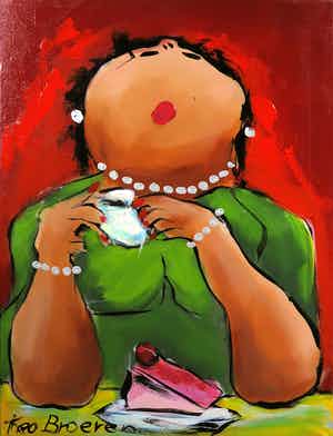 Theo Broeren - Acryl op doek, Why not? verkocht voor € 80!