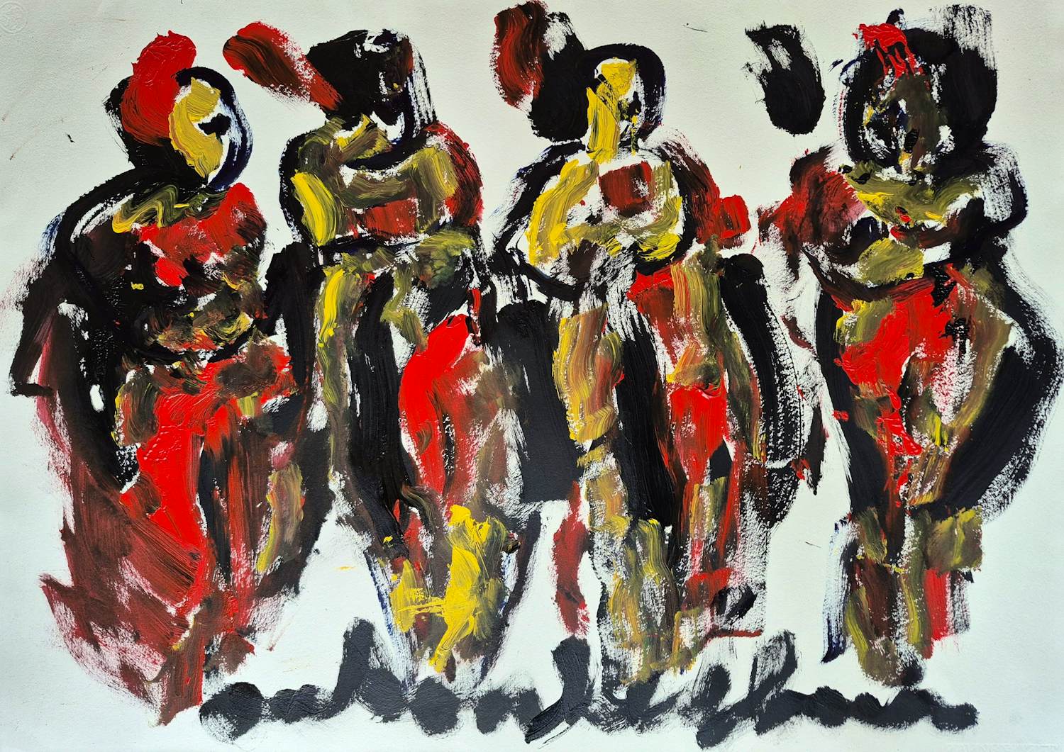 Anton Heyboer - Acryl op geschept papier - 4 vrouwen, gesigneerd m.o. kopen? Bied vanaf 675!