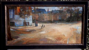 Klaas Werumeus Buning - Gezicht op het Binnenhof, olieverf op doek (mooi ingelijst, groot) kopen? Bied vanaf 1000!