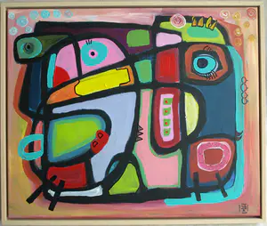 AcheterJasper Banen - Acrylverf op doek , ingelijst , Vogel ontmoet andere vogel en……. – 2022? Enchérissez de 210!