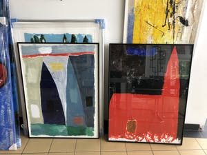 Harrie Gerritz - Compositie met lintbebouwing ( groot in vrijwel nieuwe lijst) kopen? Bied vanaf 1100!