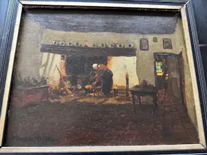 Jan van der Heijden - Interieur met vrouw bij de schouw. kopen? Bied vanaf 50!