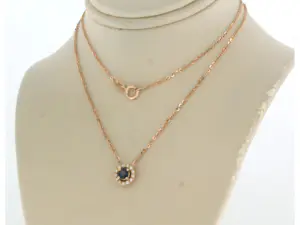 14k gouden collier en hanger met saffier en briljant geslepen diamant kopen? Bied vanaf 190!