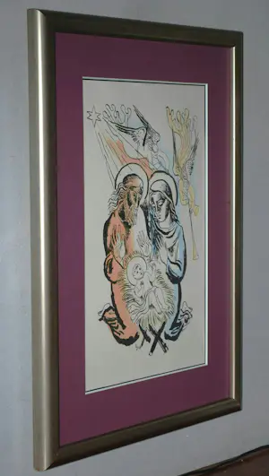 Charles Eyck - Christelijke scene - fraai ingelijste kleurenlitho - extra: schetsboek kopen? Bied vanaf 75!