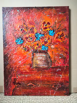 Jean-Jacques Marie - Bouquet rouge. Peinture en épaisseur kopen? Bied vanaf 250!