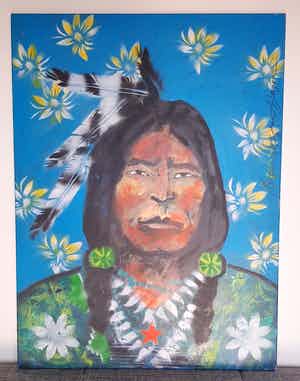 Espen Hagen - Prachtig groot schilderij van Indiaan verkocht voor € 450!