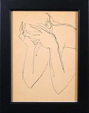 Siep van den Berg - Inkttekening, Voorovergebogen persoon - Ingelijst verkocht voor € 35!