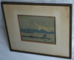 Niet of onleesbaar gesigneerd - Ingelijste litho, Man op vlot – 1921 kopen? Bied vanaf 10!