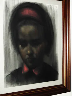 Willem Van Aerden - Houtskool/Pastel - Meisje met Rode haarband kopen? Bied vanaf 85!