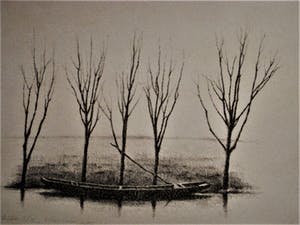 Hans Visser - Verstilde Grafiek - Zeer bep. Oplage (12) - "bootje in Polderlandschap" gesignee kopen? Bied vanaf 10!