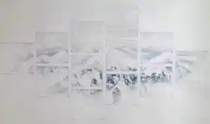 Cornelia van Beveren - potloodtekening - Besneeuwde bergtoppen - ingelijst verkauft für € 100!