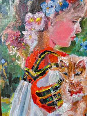 Vladimir Goussev - Portret van een meisje met een kitten kopen? Bied vanaf 400!