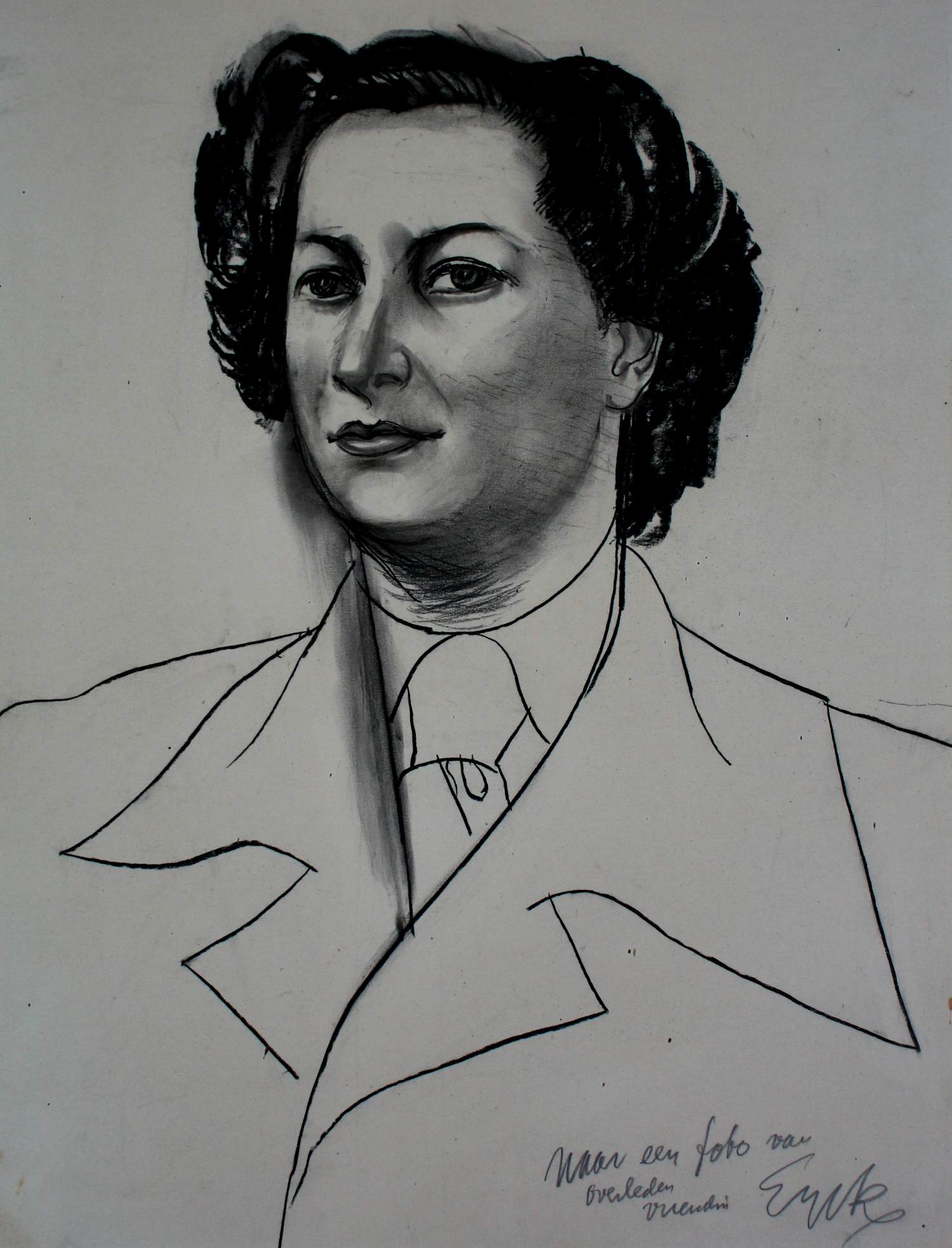 Charles Eyck - Houtskool tekening: naar een foto van een overleden vriendin kopen? Bied vanaf 199!
