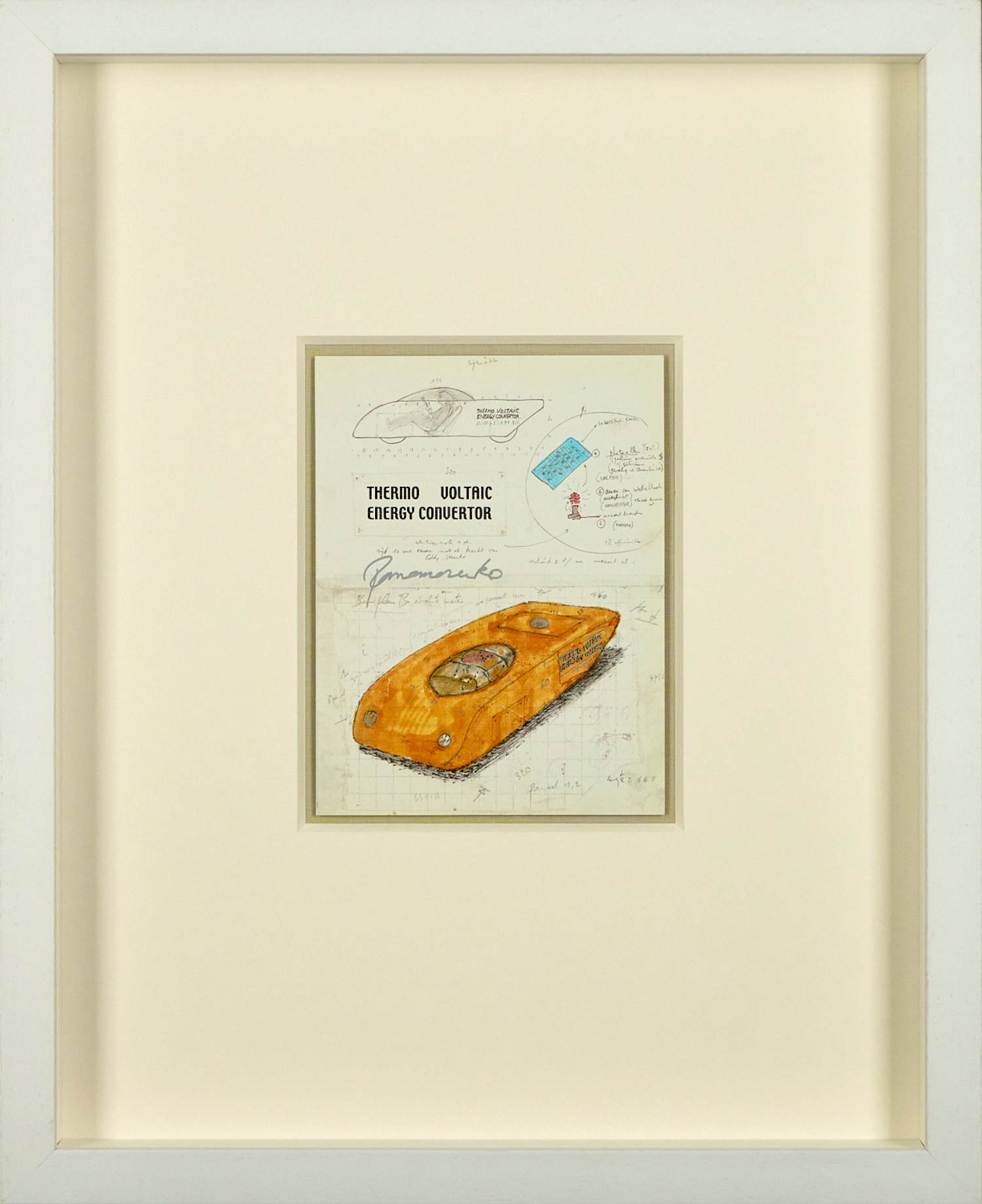 Panamarenko - Signierte Art Card "Thermo Voltaic - Energy Convertor" - Professionell gerahmt verkocht voor € 485!