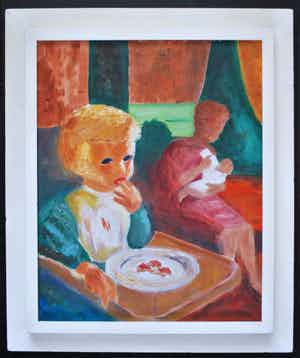 Harrie Sterk - [toegeschreven aan] - olieverfschilderij - in de kinderstoel verkocht voor € 60!