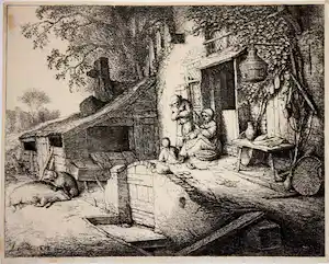 Adriaen van Ostade - Spinnende vrouw, ets verkauft für € 320!