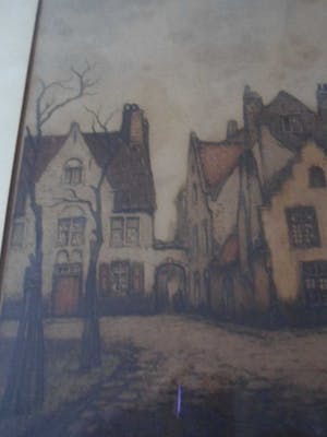 Alfred van Neste - Kleuren ets,straatje te Brugge kopen? Bied vanaf 15!