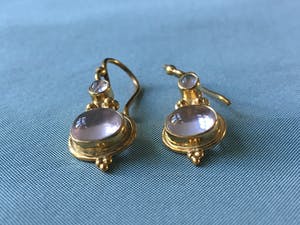 1e gehalte Zilver - verguld zilveren rozenkwarts oorhangers kopen? Bied vanaf 25!