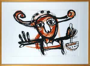 Toyin Loye - Hand bewerkte zeefdruk, Dance of ancestors - Ingelijst verkocht voor € 70!