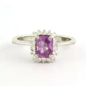 18k gouden ring met roze saffier en briljant geslepen diamant tot. 0.22ct kopen? Bied vanaf 850!