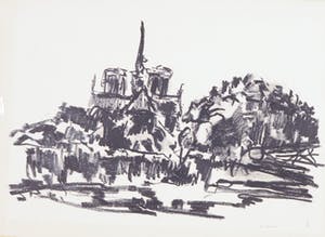 Niet of onleesbaar gesigneerd - Krijttekening, Landschap kopen? Bied vanaf 1!