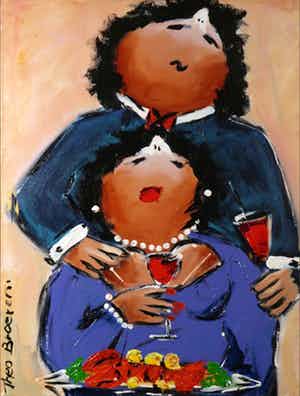 Theo Broeren - Acryl op doek, Kreeft en cocktails verkocht voor € 70!