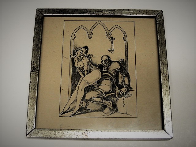 Niet of onleesbaar gesigneerd - Antieke Franse erotische Ets "de Priester en de Dame" gesigneerd  kopen? Bied vanaf 1!