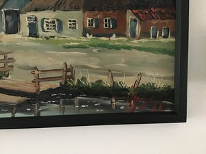 Niet of onleesbaar gesigneerd - Boerderij aan water met bootje. kopen? Bied vanaf 1!